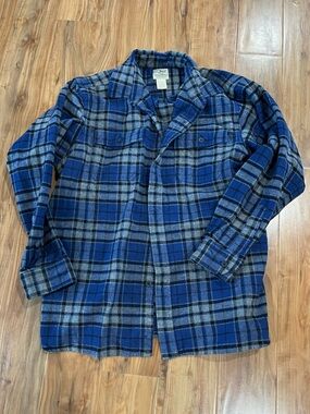 L.L. Bean Blue Plaid Men's Cotton Thick Shirt Button Down